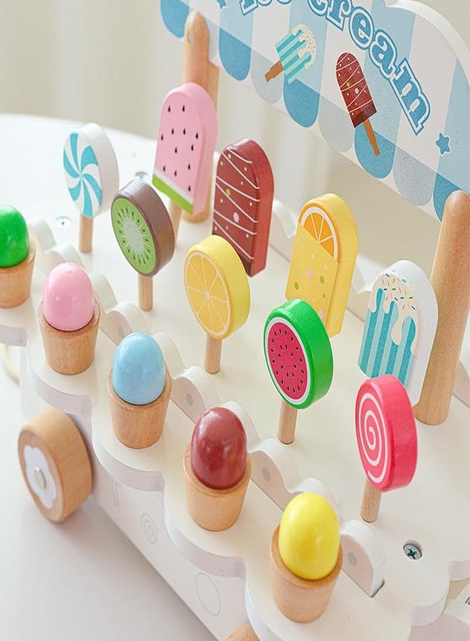 BLiSS HUES Wooden Ice Cream Cart- Wooden Colourful Ice Cream & Popsicle Toy Playset for Kids Toys for 3 4 Year Old Girls Boys Birthday Gift, Wooden Toys for Baby- White Cart - Image 3